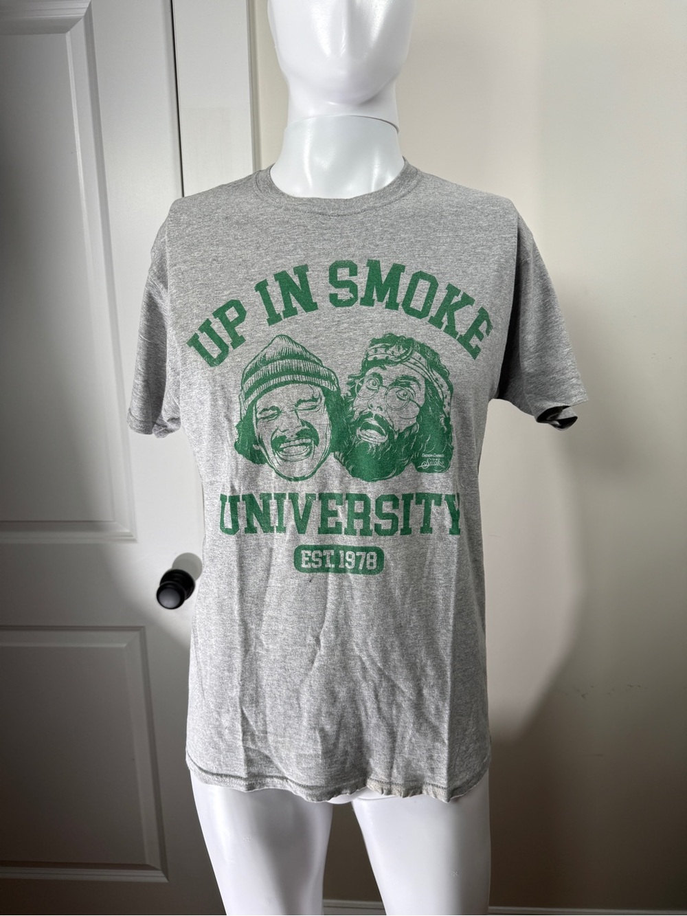 Up In Smoke University Graphic Tee - Gray with Green Print
